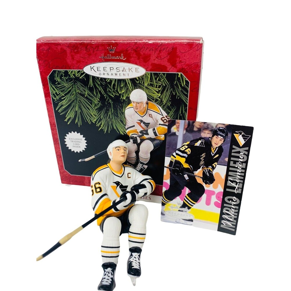 Hallmark Keepsake Ornament Mario Lemieux Hockey Greats 1998 W Trading Card & Box